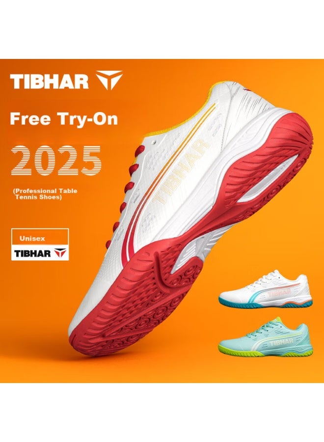 Tibhar Table Tennis Shoes Uni Summer Compeion Non-slip Durable Breathable Training Sports Shoes 02308 White Rainbow Size 36 - Image 1