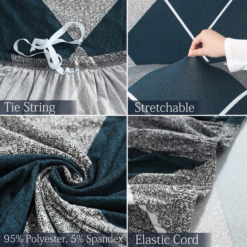 Furshine® Sofa Cover 3 Seater and 2 Seater Fully Covered Universal 5 Seater Sofa Cover Non-Slip Sticky Elastic Stretchable Sofa Set Slipcover (Blue Rhombus, Five Seater (3+1+1) with 3 Cushion Cover) - Image 2