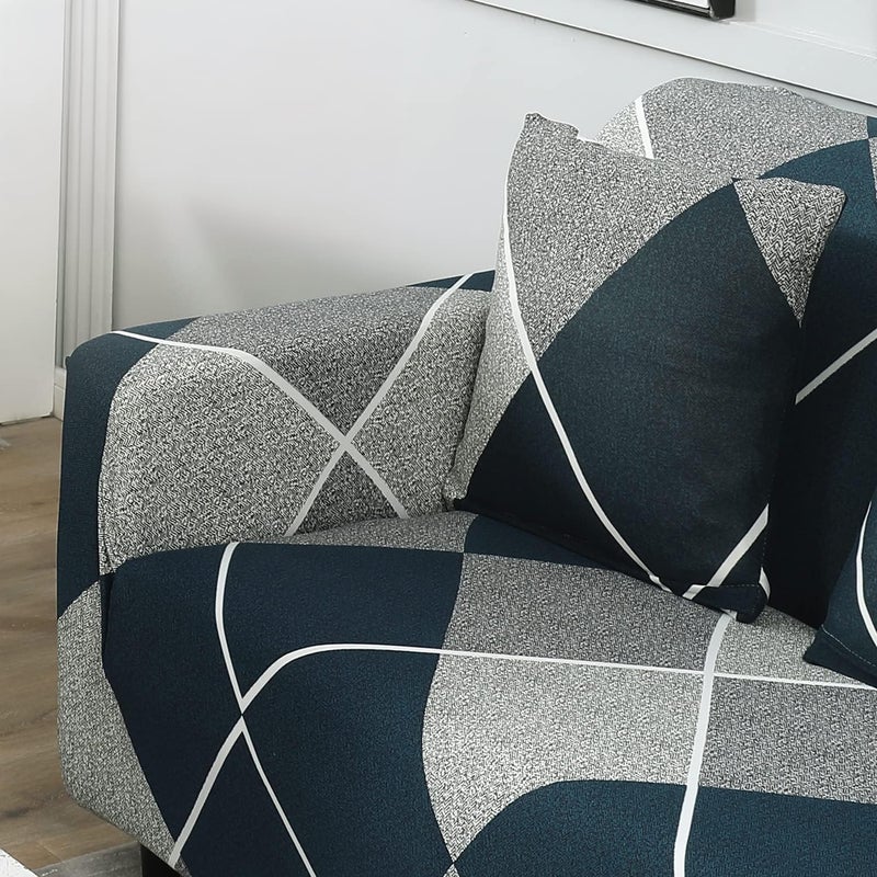 Furshine® Sofa Cover 3 Seater and 2 Seater Fully Covered Universal 5 Seater Sofa Cover Non-Slip Sticky Elastic Stretchable Sofa Set Slipcover (Blue Rhombus, Five Seater (3+1+1) with 3 Cushion Cover) - Image 4