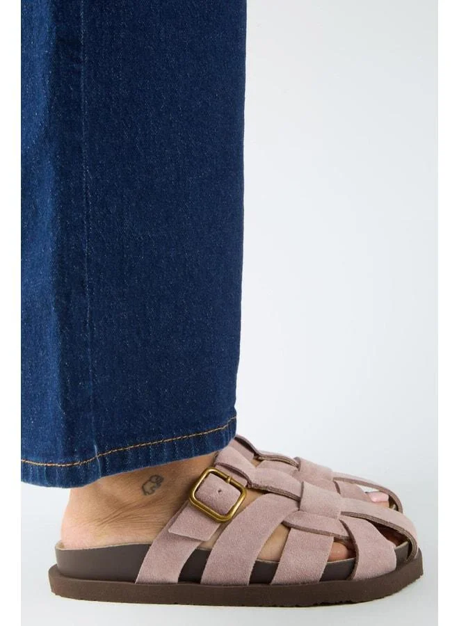 Manijero  Benito Women's Real Leather Buckle Lattice Powder Slippers for Women | Best Price UAE