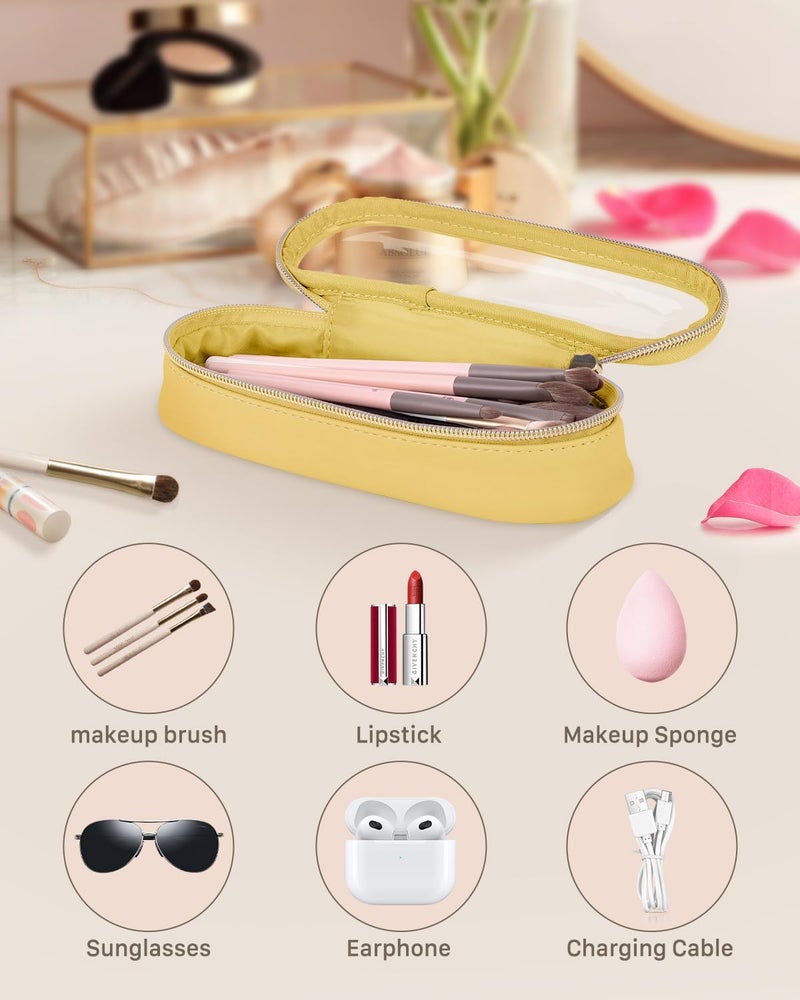 Soimeat Clear Travel Makeup Brush Holder, Leather Makeup Brush Toiletry Bag, Portable Cosmetic Brush Case, Transparent Waterproof Makeup Brush Storage Bag, Yellow, S, Clear Travel Makeup Brush Bag - Image 2