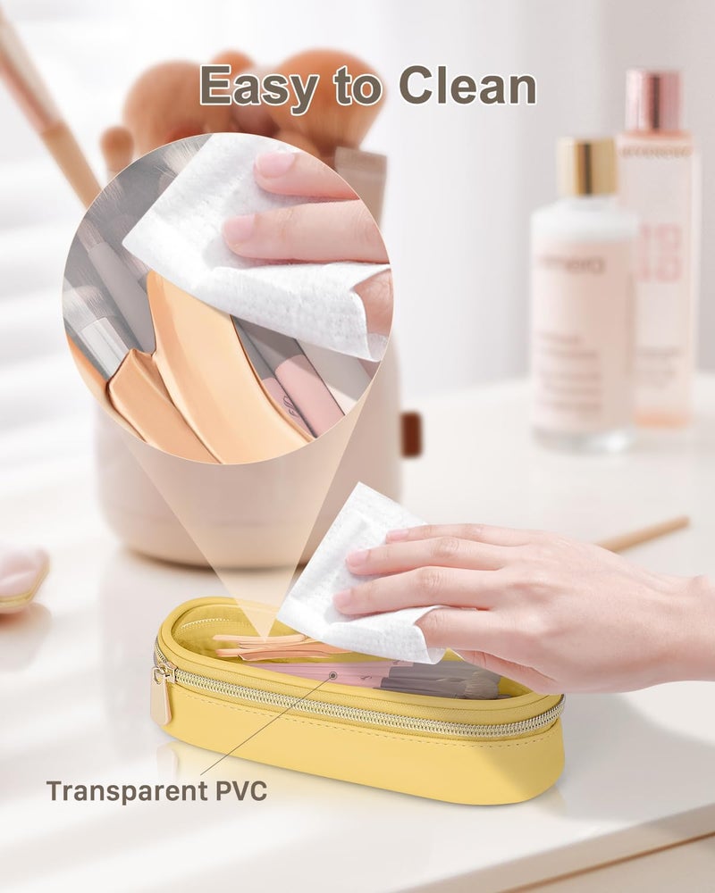Soimeat Clear Travel Makeup Brush Holder, Leather Makeup Brush Toiletry Bag, Portable Cosmetic Brush Case, Transparent Waterproof Makeup Brush Storage Bag, Yellow, S, Clear Travel Makeup Brush Bag - Image 4