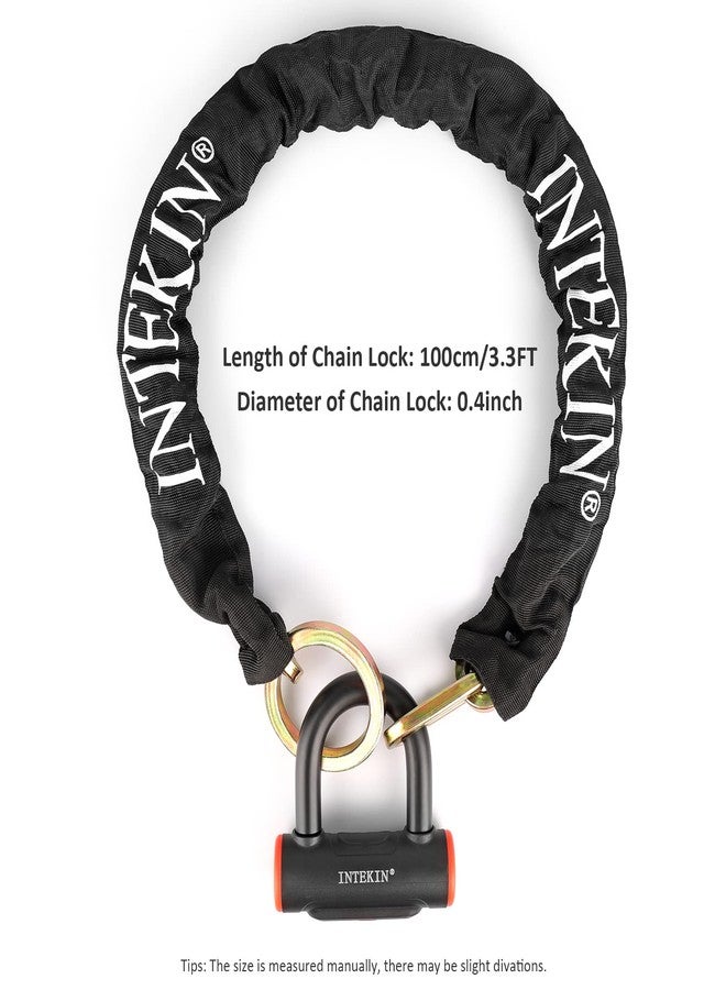 INTEKIN Motorcycle Lock 3.3FT/100cm Bicycle Chain Locks 8mm/10mm Thick Bike Lock Heavy Duty Security Chain Anti Theft with 16mm U-Lock for Bikes, Gates, E-Bikes - Image 2