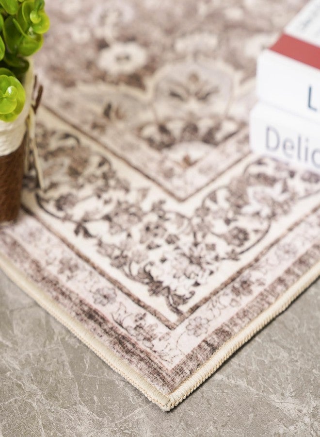 TOPRUUG Washable Oriental Area Rug - 2x3 Rugs for Living Room Soft Carpet for Bedroom Waterproof Floral Distressed Indoor Stain Resistant Non-Shedding Floor Carpets (Beige, 2x3) - Image 4