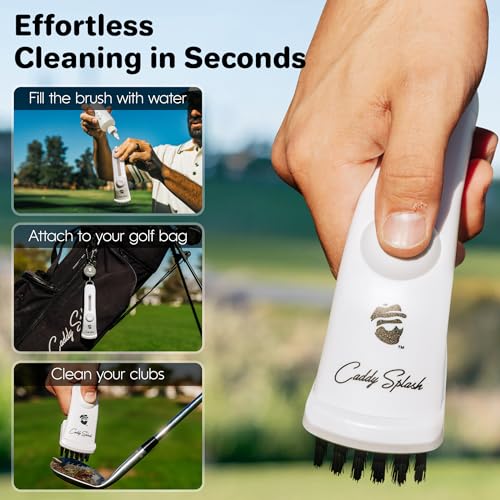 Caddy Splash Golf Club Brush Pro with Water Heavy Duty Retractable Clip Push Button for Easy Cleaning Nylon Bristles Holds 4 Oz Golf Accessories for Men Best Golf Gift USA Company - Image 3