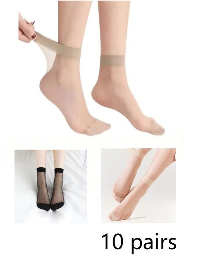 短袜女春夏薄款防勾丝包芯丝袜子超薄耐磨耐穿肉色袜子女短袜弹力顺滑踝袜10双（5黑色5肤色） - Image 1