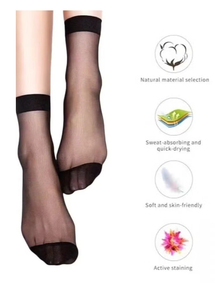 短袜女春夏薄款防勾丝包芯丝袜子超薄耐磨耐穿肉色袜子女短袜弹力顺滑踝袜10双（5黑色5肤色） - Image 3