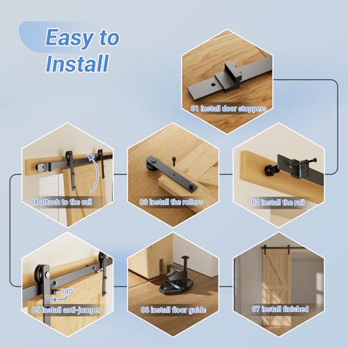 CCJH 6 Feet Heavy Duty Sturdy Sliding Barn Door Hardware Kit -Smoothly and Quietly -Easy to Install Fit 36" Wide Door Panel (I Shape Hanger) - Image 5