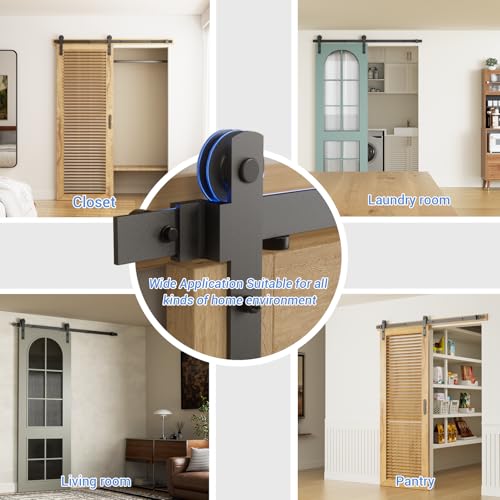 CCJH 6 Feet Heavy Duty Sturdy Sliding Barn Door Hardware Kit -Smoothly and Quietly -Easy to Install Fit 36" Wide Door Panel (I Shape Hanger) - Image 4