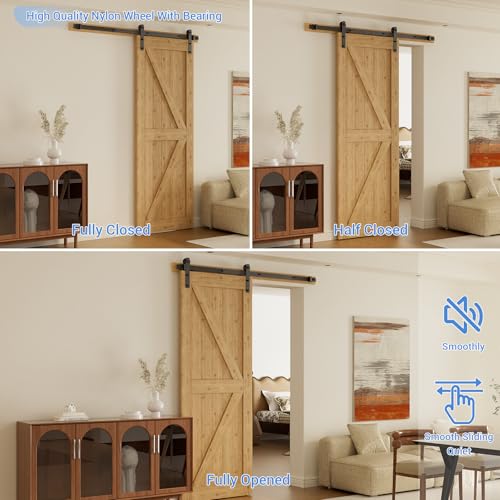 CCJH 6 Feet Heavy Duty Sturdy Sliding Barn Door Hardware Kit -Smoothly and Quietly -Easy to Install Fit 36" Wide Door Panel (I Shape Hanger) - Image 3