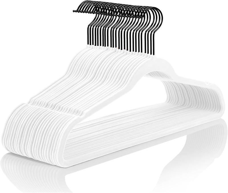MIZGI Premium Velvet Hangers (50 Pack) - Heavy Duty Non Slip Velvet Suit Hangers - White & Black Coated Hooks, Space Saving - Image 1