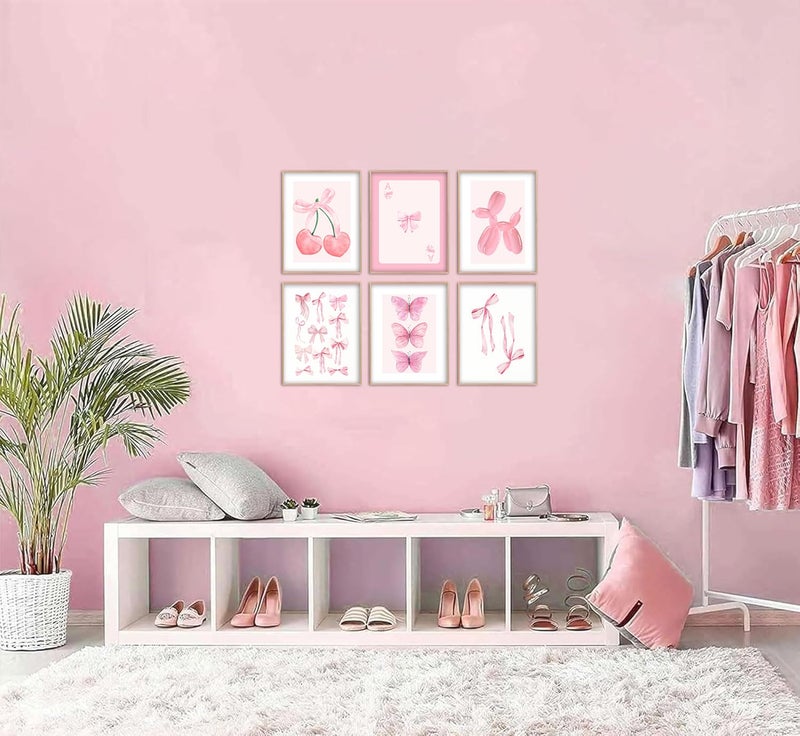 Kizbok Pink Coquette Room Decor, Trendy Pink Bows Wall Art for Girl Room Decor, Cute Coquette Wall Decor, Coquette Posters, Pink Room Decor Preppy Room Decor Aesthetic, Coquette Bow Prints Ball Cherry Bow Room Decor for College Dorm Apartment Decor -8x10inch|UNFRAMED - Image 4