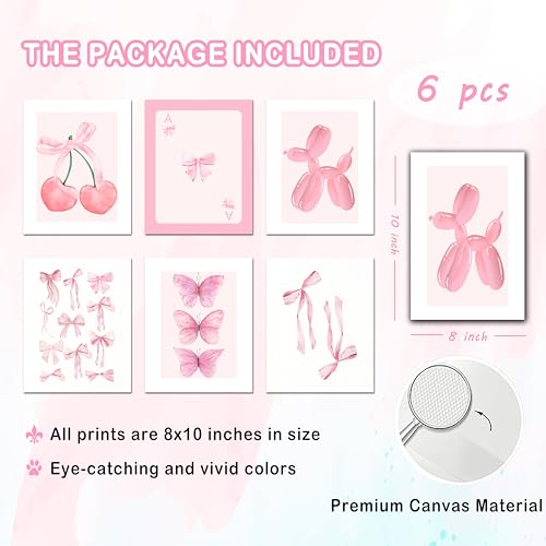 Kizbok Pink Coquette Room Decor, Trendy Pink Bows Wall Art for Girl Room Decor, Cute Coquette Wall Decor, Coquette Posters, Pink Room Decor Preppy Room Decor Aesthetic, Coquette Bow Prints Ball Cherry Bow Room Decor for College Dorm Apartment Decor -8x10inch|UNFRAMED - Image 2