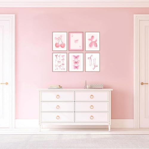 Kizbok Pink Coquette Room Decor, Trendy Pink Bows Wall Art for Girl Room Decor, Cute Coquette Wall Decor, Coquette Posters, Pink Room Decor Preppy Room Decor Aesthetic, Coquette Bow Prints Ball Cherry Bow Room Decor for College Dorm Apartment Decor -8x10inch|UNFRAMED - Image 3