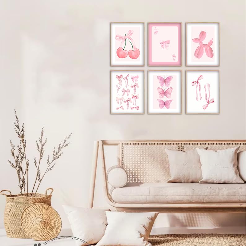 Kizbok Pink Coquette Room Decor, Trendy Pink Bows Wall Art for Girl Room Decor, Cute Coquette Wall Decor, Coquette Posters, Pink Room Decor Preppy Room Decor Aesthetic, Coquette Bow Prints Ball Cherry Bow Room Decor for College Dorm Apartment Decor -8x10inch|UNFRAMED - Image 5