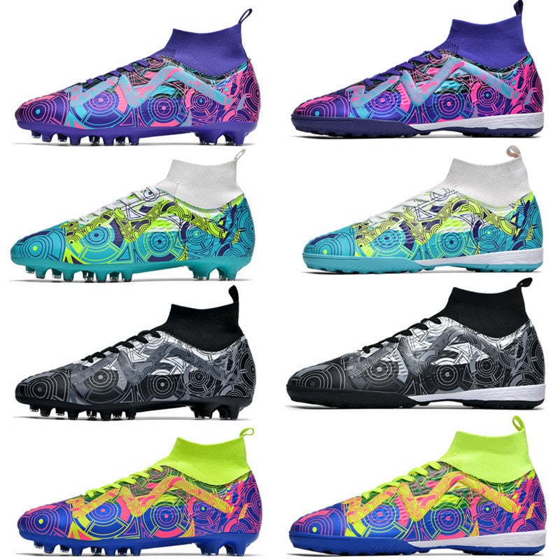High-Top Football Shoes Tf Broken Nails Artificial Lawn Ag Nail Leather Feet Boys And Girls Children Teenagers Students Training Shoes - Image 2