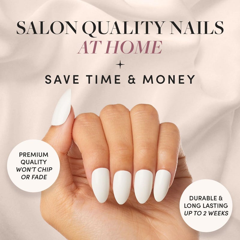 Glamnetic Press On Nails - Angel | Opaque White Short Almond Nails, Salon Quality | 12 Sizes - 24 Nail Kit - Image 2