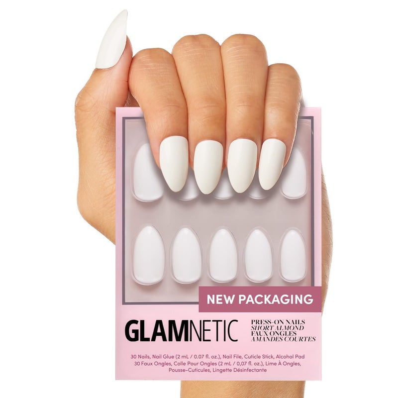 Glamnetic Press On Nails - Angel | Opaque White Short Almond Nails, Salon Quality | 12 Sizes - 24 Nail Kit - Image 1