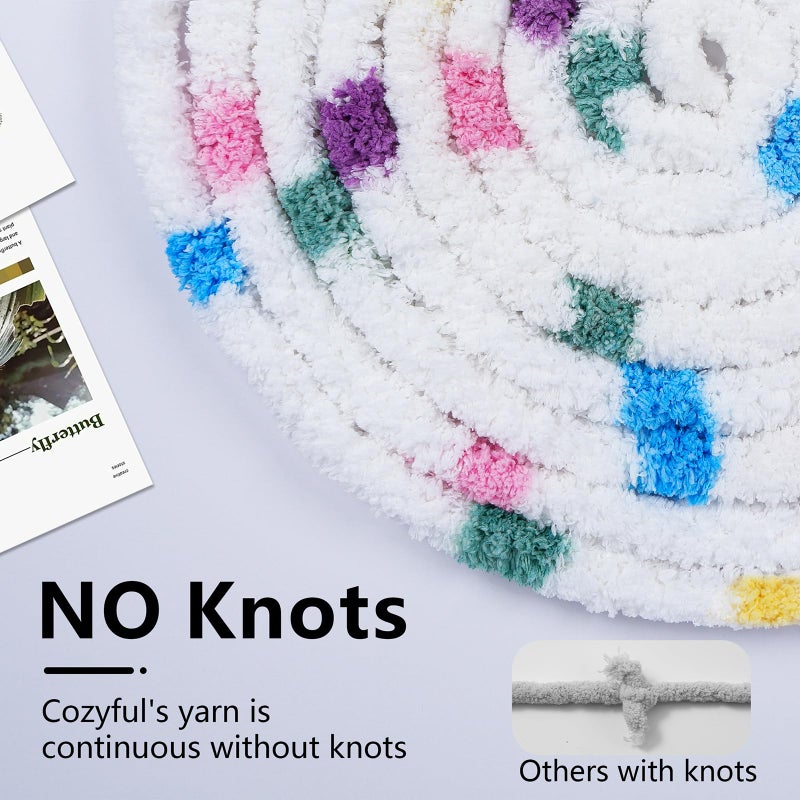 Cozyful Chunky Yarn for Hand Knitting - #10 Chunky Chenille Blanket Yarn, Jumbo Big Thick Chunky Yarns for Crocheting, Tie Dye Bulky Knit Yarns, 8 Skein (25 yds 8 oz Each Skein), Rainbow & White - Image 4