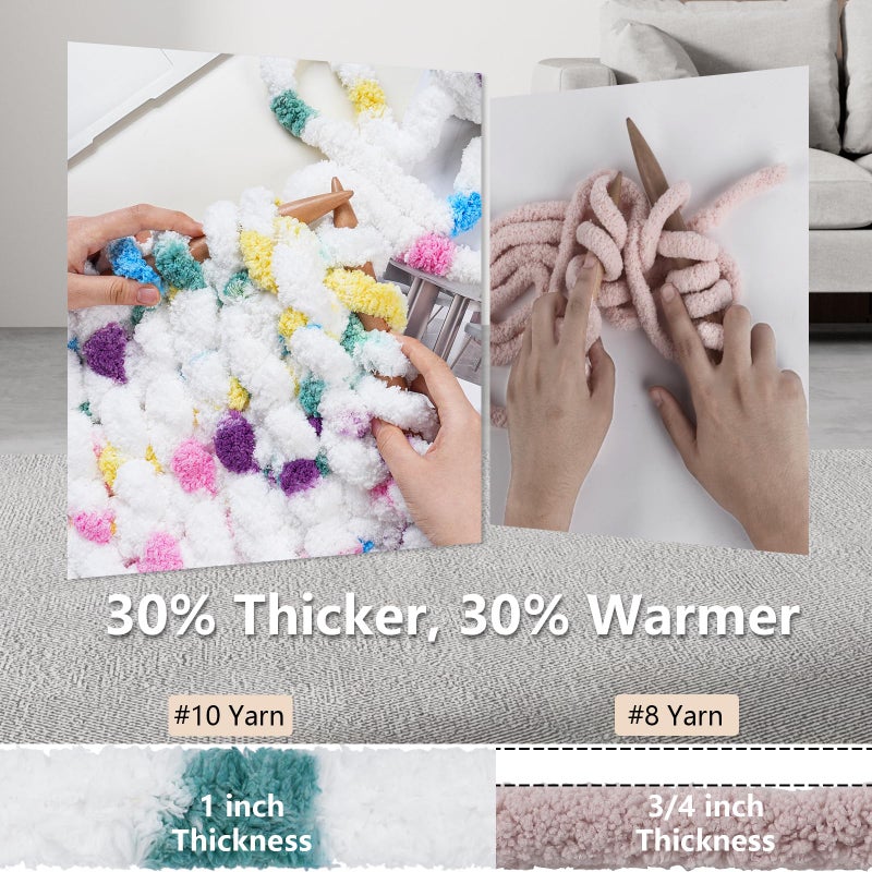 Cozyful Chunky Yarn for Hand Knitting - #10 Chunky Chenille Blanket Yarn, Jumbo Big Thick Chunky Yarns for Crocheting, Tie Dye Bulky Knit Yarns, 8 Skein (25 yds 8 oz Each Skein), Rainbow & White - Image 3