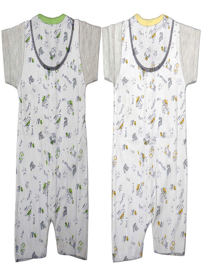 favism Pure Ultra Soft Cotton New Born Baby Rompers Pack of 2 pcs, Green Yellow, Size 3-6 Months, Unisex - Image 2