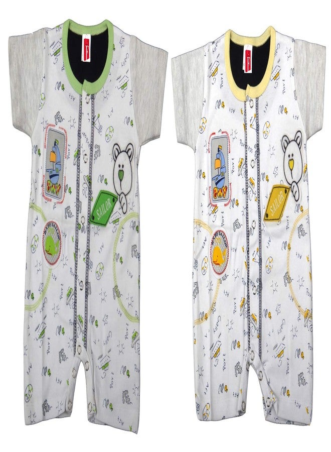 favism Pure Ultra Soft Cotton New Born Baby Rompers Pack of 2 pcs, Green Yellow, Size 3-6 Months, Unisex - Image 1