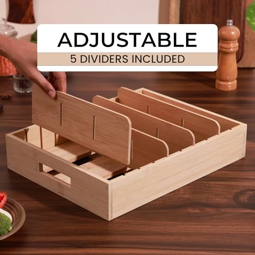 Home Essentials HomeEssentials Wooden Lid Organizer – 5 Compartments Rack/Adjustable Rack Pan Holder/Tava Stand/Pot Stand for Kitchen Organizers Kadai Tawa Storage Pot Lid Pans - Image 3