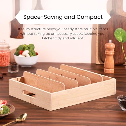 Home Essentials HomeEssentials Wooden Lid Organizer – 5 Compartments Rack/Adjustable Rack Pan Holder/Tava Stand/Pot Stand for Kitchen Organizers Kadai Tawa Storage Pot Lid Pans - Image 2
