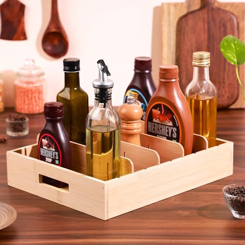 Home Essentials HomeEssentials Wooden Lid Organizer – 5 Compartments Rack/Adjustable Rack Pan Holder/Tava Stand/Pot Stand for Kitchen Organizers Kadai Tawa Storage Pot Lid Pans - Image 1