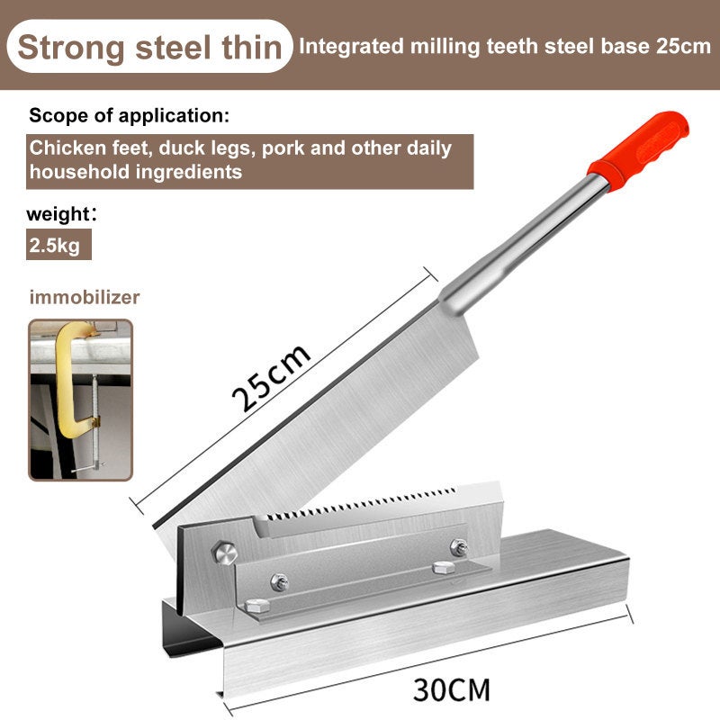 Manual Meat Slicer: 25CM Stainless Steel, Non-Slip Handle Stable Base - Multifunctional Easy To Clean Food Slicer for Home Kitchen Cooking - Image 2