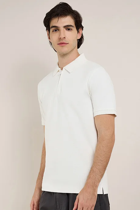 أر أند بي Textured Polo T-Shirt with Short Sleeves