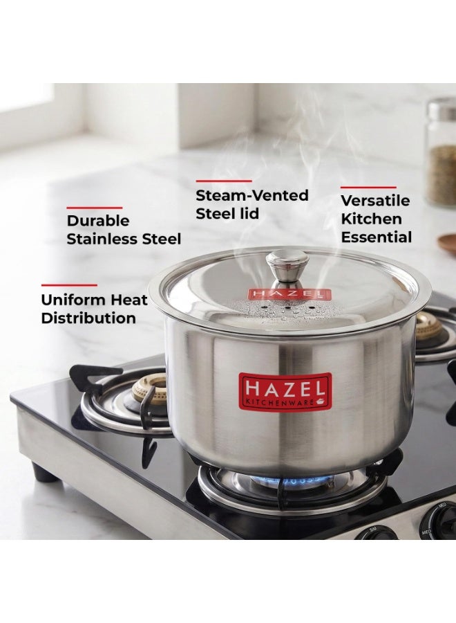 HAZEL Stainless Steel Patila with Lid Cooking Vessel, 1500ml | Mirror Finish Cooking Pot | Durable Induction & Gas Compatible Bhagona/Tope for Boiling Milk, Tea, and Cooking | Silver - Image 3