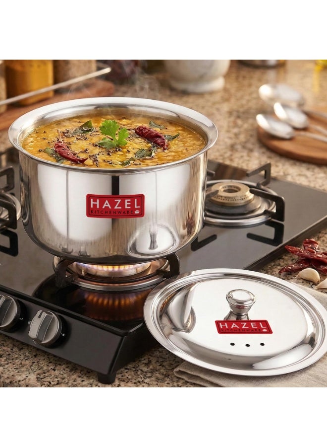 HAZEL Stainless Steel Patila with Lid Cooking Vessel, 1500ml | Mirror Finish Cooking Pot | Durable Induction & Gas Compatible Bhagona/Tope for Boiling Milk, Tea, and Cooking | Silver - Image 1