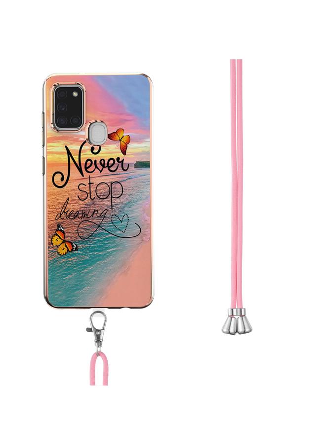 اس-توب جراب لهاتف Samsung Galaxy A21s بنمط طلاء كهربائي IMD TPU مقاوم للصدمات مع حبل للرقبة - Image 3