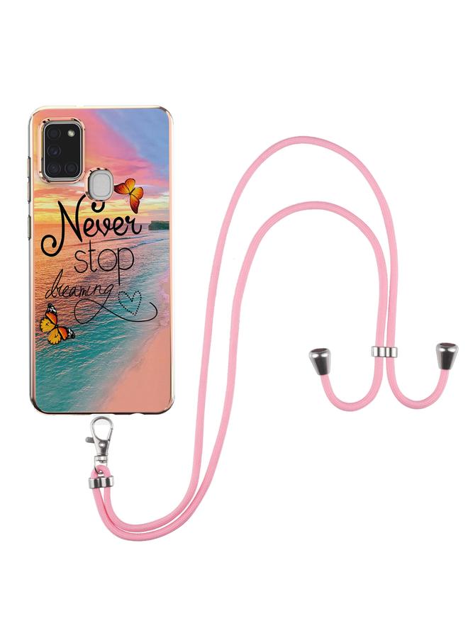 اس-توب جراب لهاتف Samsung Galaxy A21s بنمط طلاء كهربائي IMD TPU مقاوم للصدمات مع حبل للرقبة - Image 1