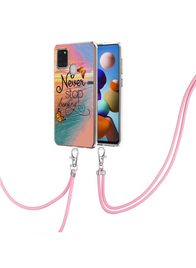 اس-توب جراب لهاتف Samsung Galaxy A21s بنمط طلاء كهربائي IMD TPU مقاوم للصدمات مع حبل للرقبة - Image 2