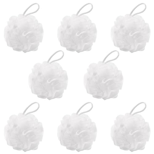 BTYMS 8Pcs Small Loofah Travel Size Bath Sponge 35gpc Shower Puff Mesh Pouf Exfoliating Bath Scrunchies White - Image 1