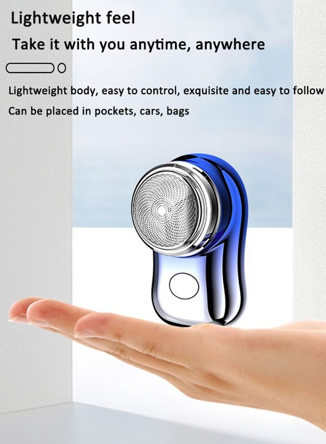 Generic New Mini Shaver Mini Brushless Electric Shaver Portable Men's Household Mini Beard Razor Super Long Endurance Automatic Shaver Upgrade Portable Shaver USB(Blue/Silver)  - Image 2