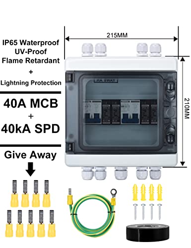 DIHOOL DC Disconnect Switch Box with PV Surge Protector, Solar Circuit Breaker, 40 Amp DC1000V 2 String 2 in 2 Out - Image 3
