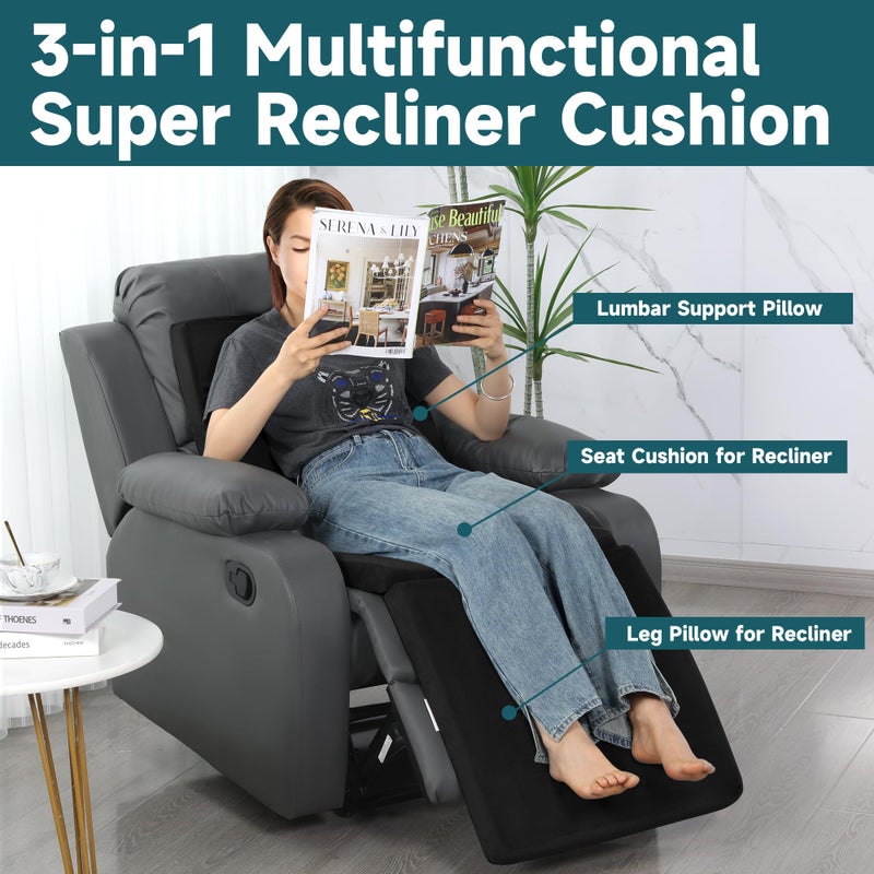 HOMBYS 3-in-1 Recliner Seat Cushion with Lumbar Support Pillow & Footrest, Multi-Functional Adjustable Height 2" to 6" for You to Choose, Non-Slip Foam Chair Cushion for Elderly, Black - Image 3