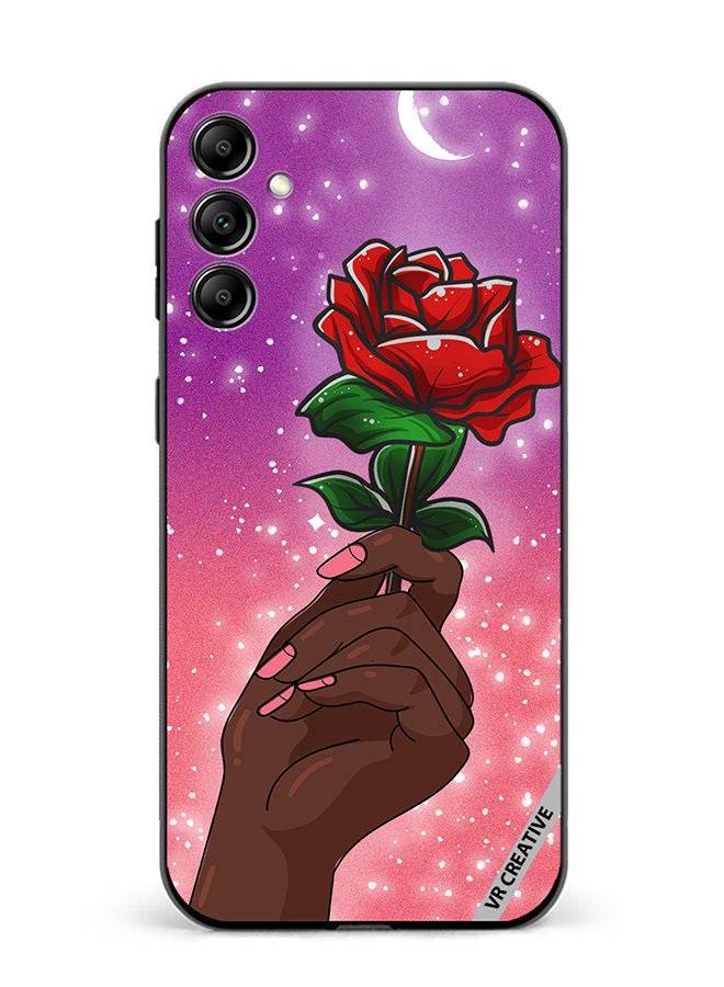 VR CREATIVE Protective Case Cover For Samsung Galaxy A14 5G/A14 Rose Presenter Black Hand Design Multicolour - Image 1