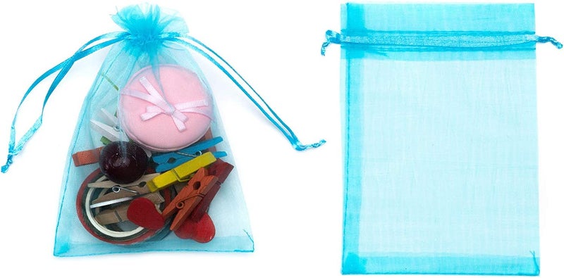 DMS RETAIL DMS RETAIL Plain Net Tissue Transaprent Organza BagsOrganza Return Gift BagsDrawstring Pouches For Wedding 7X9 CMS Pack Of 80 Pcs SKYBLUE - Image 2