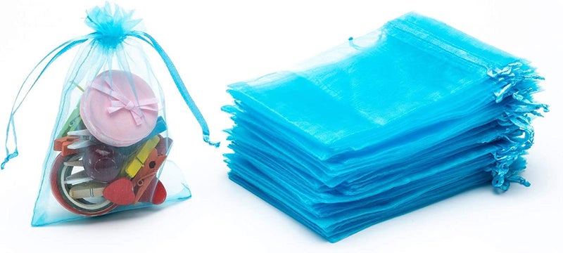 DMS RETAIL DMS RETAIL Plain Net Tissue Transaprent Organza BagsOrganza Return Gift BagsDrawstring Pouches For Wedding 7X9 CMS Pack Of 80 Pcs SKYBLUE - Image 1