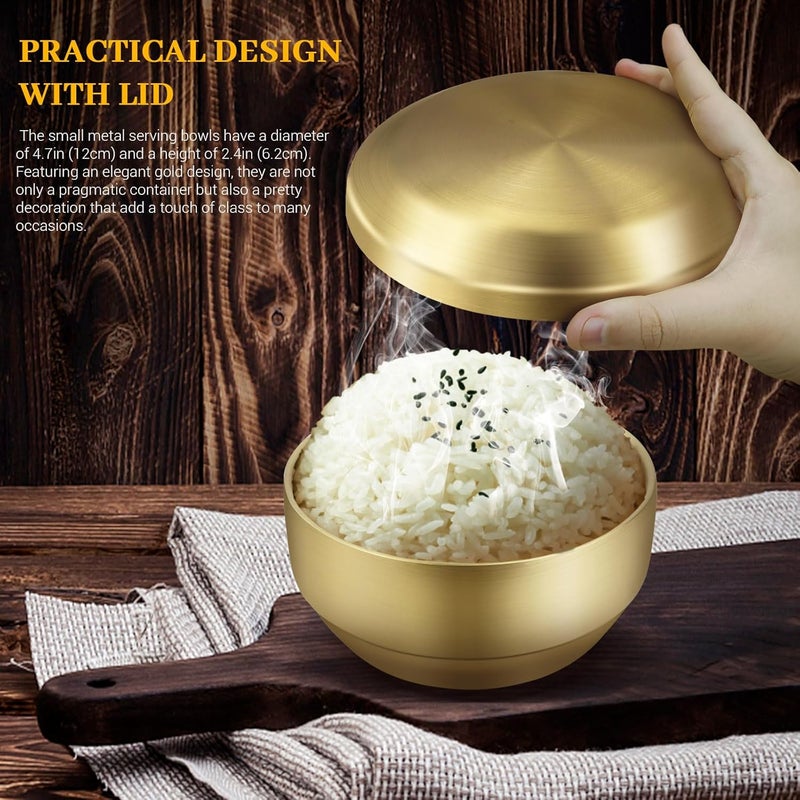 Roucerlin 6Pcs Stainless Steel Rice Bowl with Lid 47In 13 oz DoubleWalled Insulated Metal Snack Bowls Small Metal Serving Bowls Appetizer Bowls Gold for Sauces Noodles Ice Cream Oat Cereal 6 - Image 3