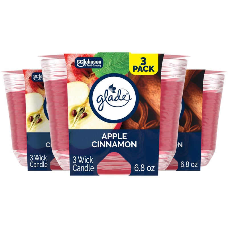 Glade 3-Wick Scented Candle Jar, Apple Cinnamon, Air Freshener Infused with Essential Oils, 6.8 Oz, 3 Count - Image 1