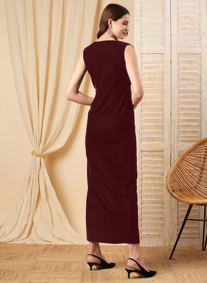 Mish Deep V Neck Sheath Maxi Dress with Front Slit - Image 5