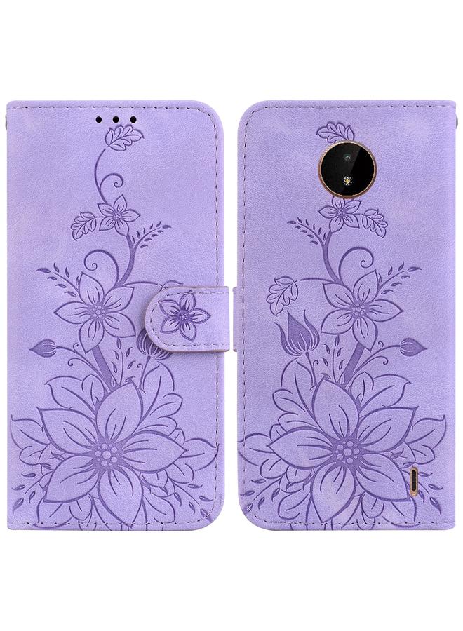 اس-توب جراب لهاتف Nokia C20 / C10، جراب جلدي منقوش بنقشة زنبق - Image 1