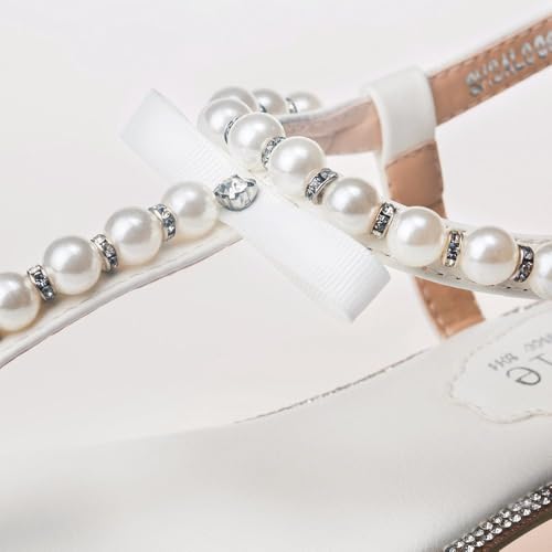 SheSole Women's Pearl T-Strap Bridal White Flat Sandals Beach Wedding Shoes US 7 - Image 4