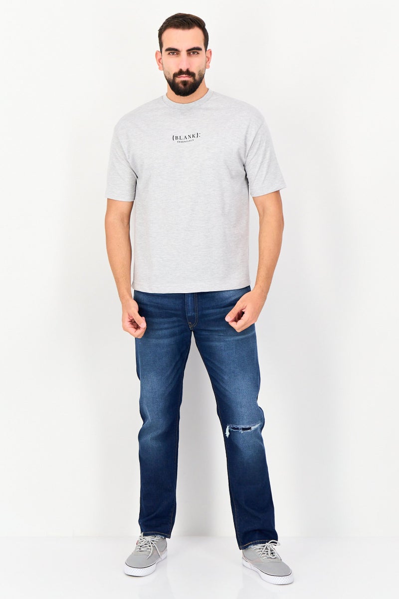 Blank Essentials Men Crew Neck Short Sleeve Brand Logo T-Shirt, Grey - Image 3