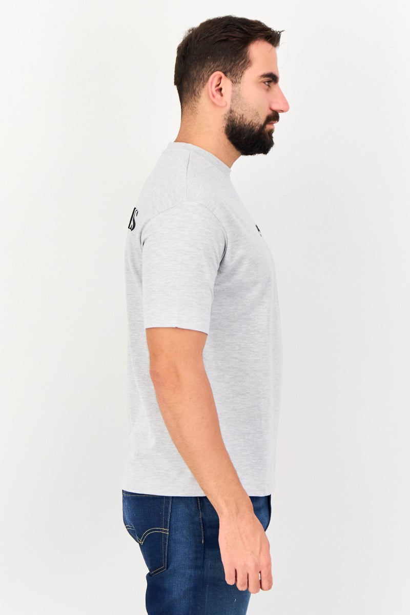 Blank Essentials Men Crew Neck Short Sleeve Brand Logo T-Shirt, Grey - Image 4